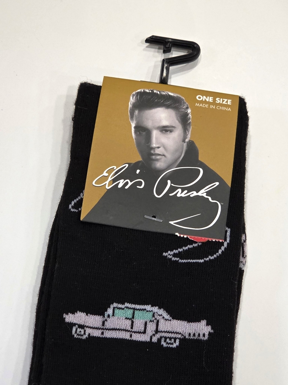 NWT Official Elvis Presley Pink Cadillac Black Crew Socks Men's Size 7-12 - Picture 2 of 4